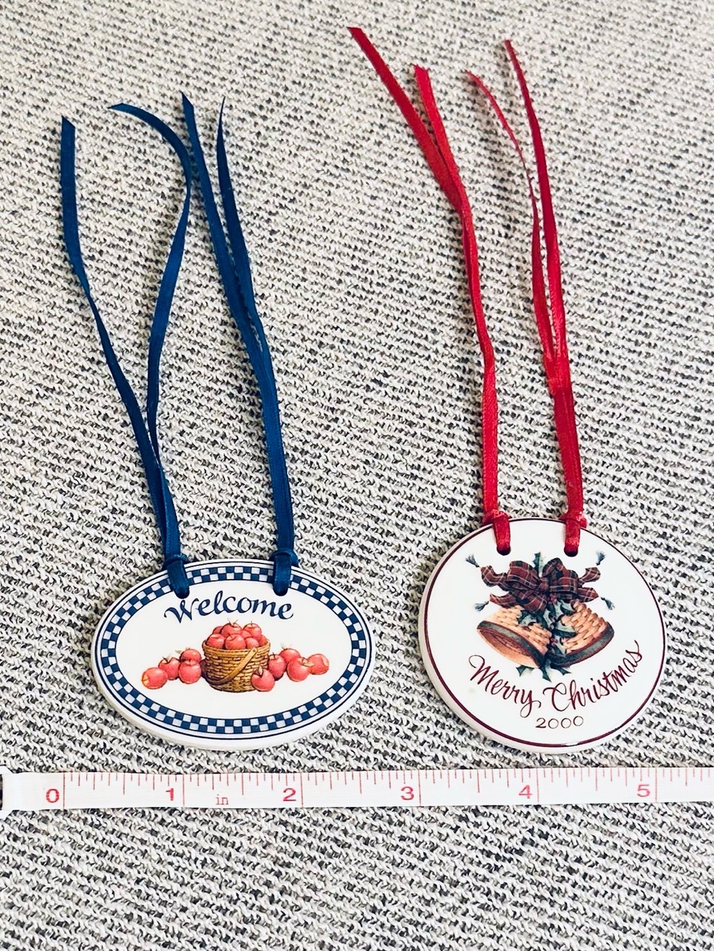 Two Longaberger Basket Charms-Welcome/Apples & Holiday-Collectible
